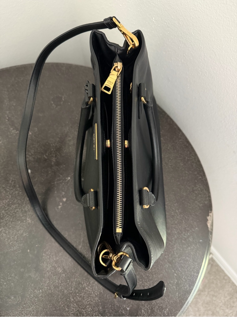 Prada Black Saffiano Leather Killer Bag with Gold Hardware - Pre-Loved - Picture 7 of 15